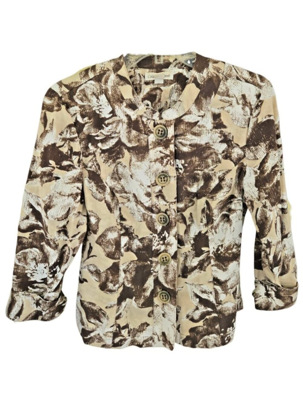 Coldwater Creek Button Front Fitted Jacket Floral Print Round Neck